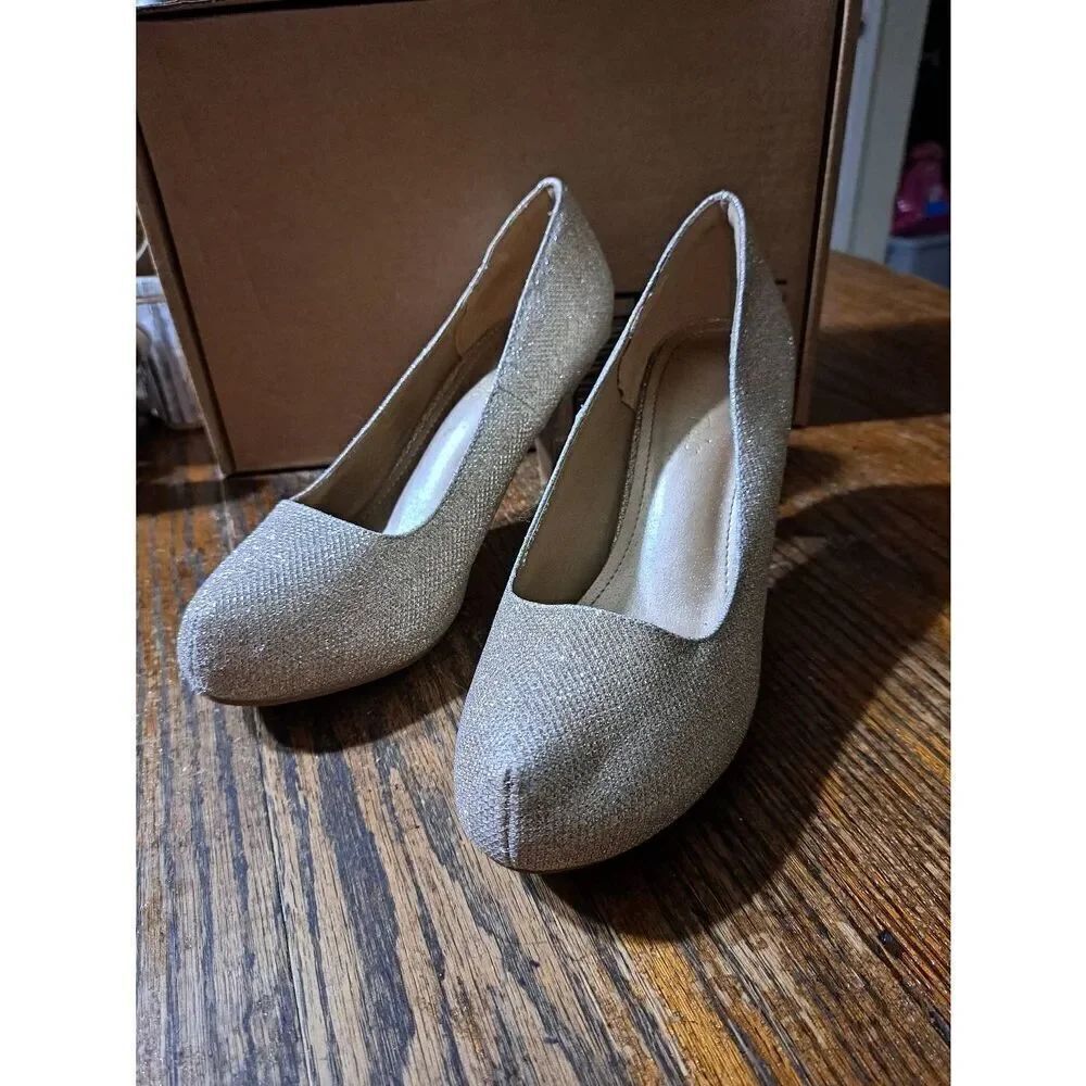 Size 9 Dream Pairs Gold Glitter Tiffanny Stiletto Pump High Heel Dress Shoes